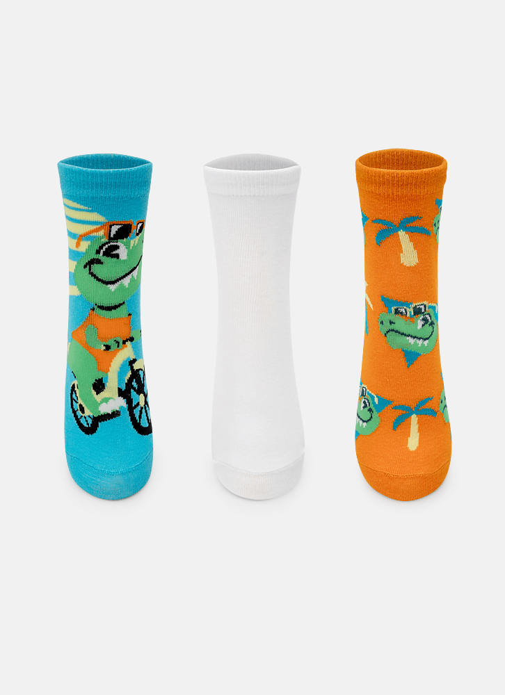 Kit com 3 meias Menino Teen Dino Miami