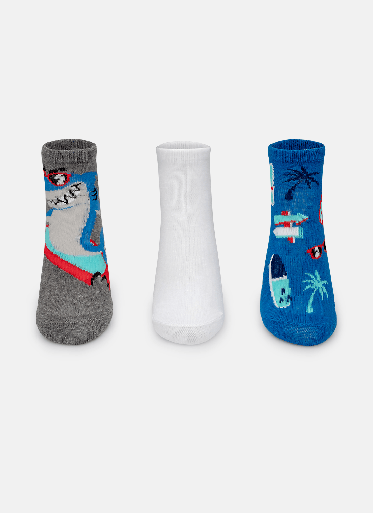 Kit com 3 meias Menino Tubarão Surfista