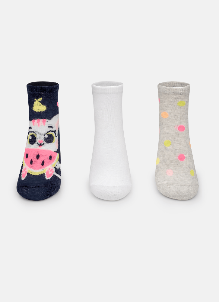 Kit com 3 meias Menina Gata Frutas