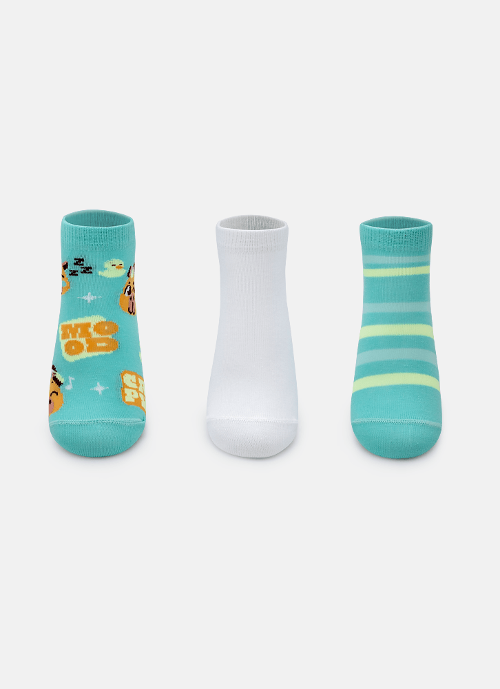 Kit com 3 Meias Cano Curto Unissex Kids Capy Bora