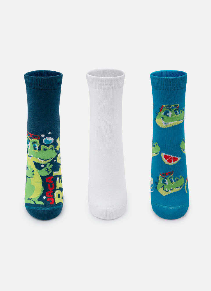 Kit com 3 Meias Cano Curto Menino Teen Jacaré Relax