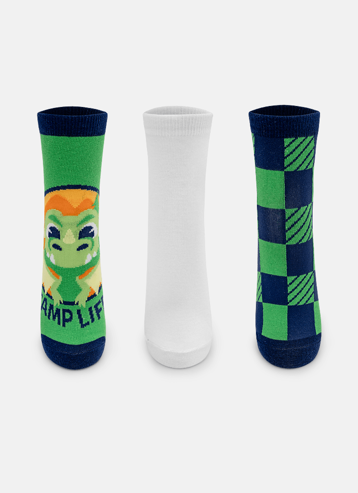 Kit com 3 meias Menino Teen Dragão Camping