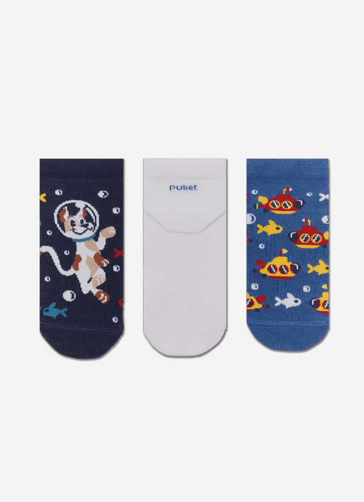 Kit com 3 Meias Cano Curto Menino Cachorro Submarino