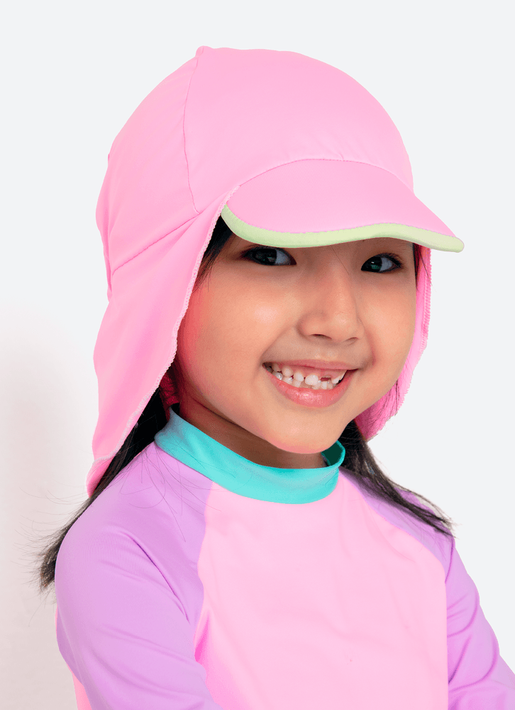Chapéu Com Proteção Solar Bebê Menina Color Block Rosa