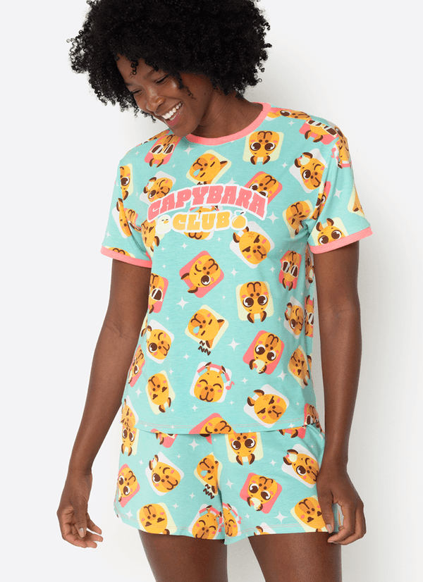 Pijama Manga Curta Viscolycra Feminino Capy Bora G