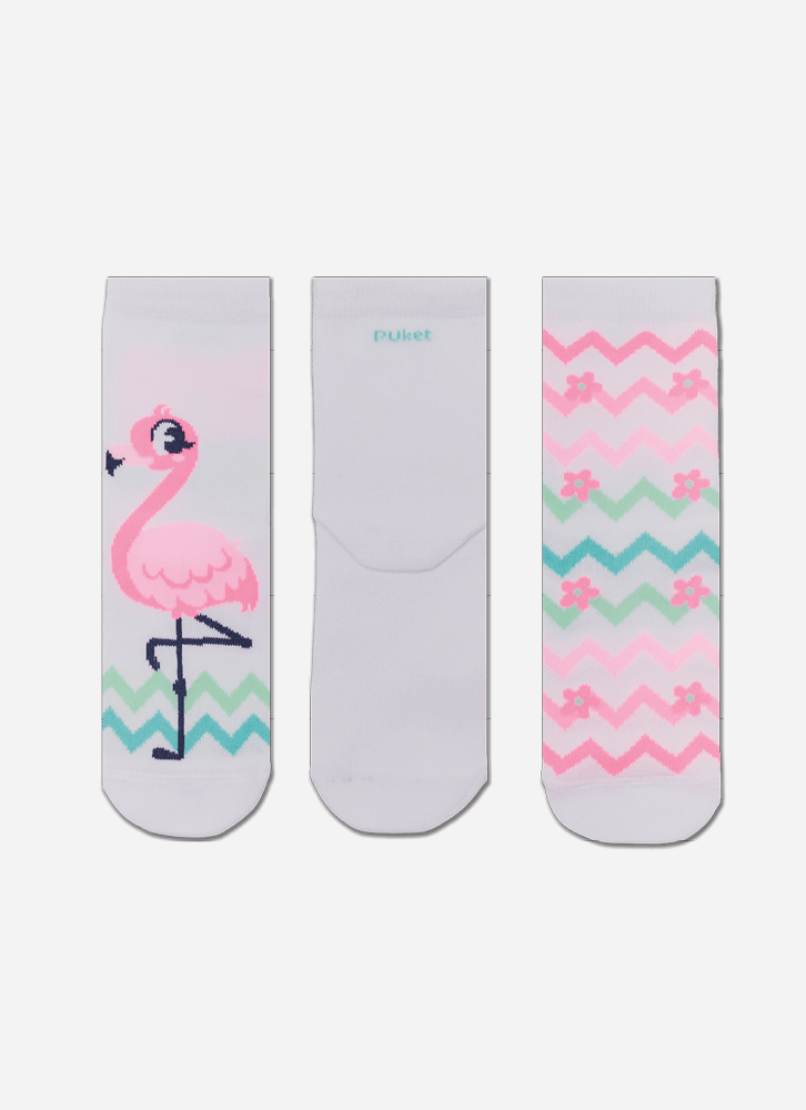 Kit com 3 Meias Soquete Menina Flamingo