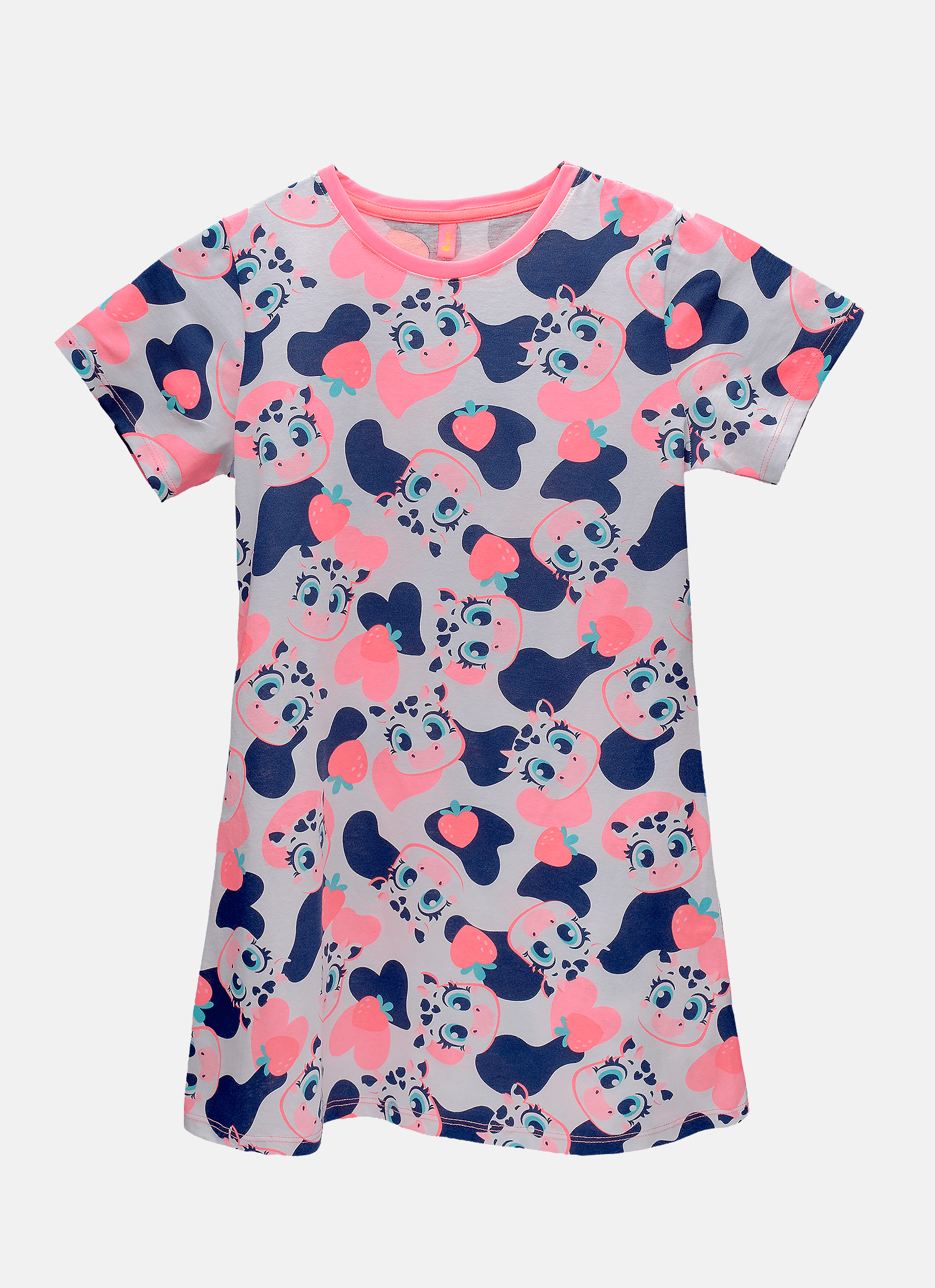 Camisola Manga Curta Algodão Feminina Vaca Romântica