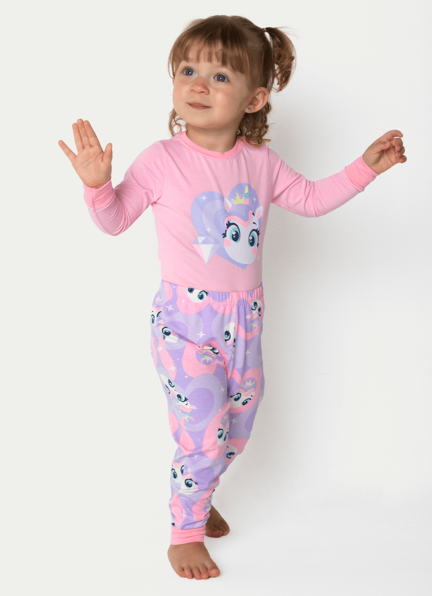 Pijama Manga Longa Viscolycra Bebê Menina Unicórnio Diamante