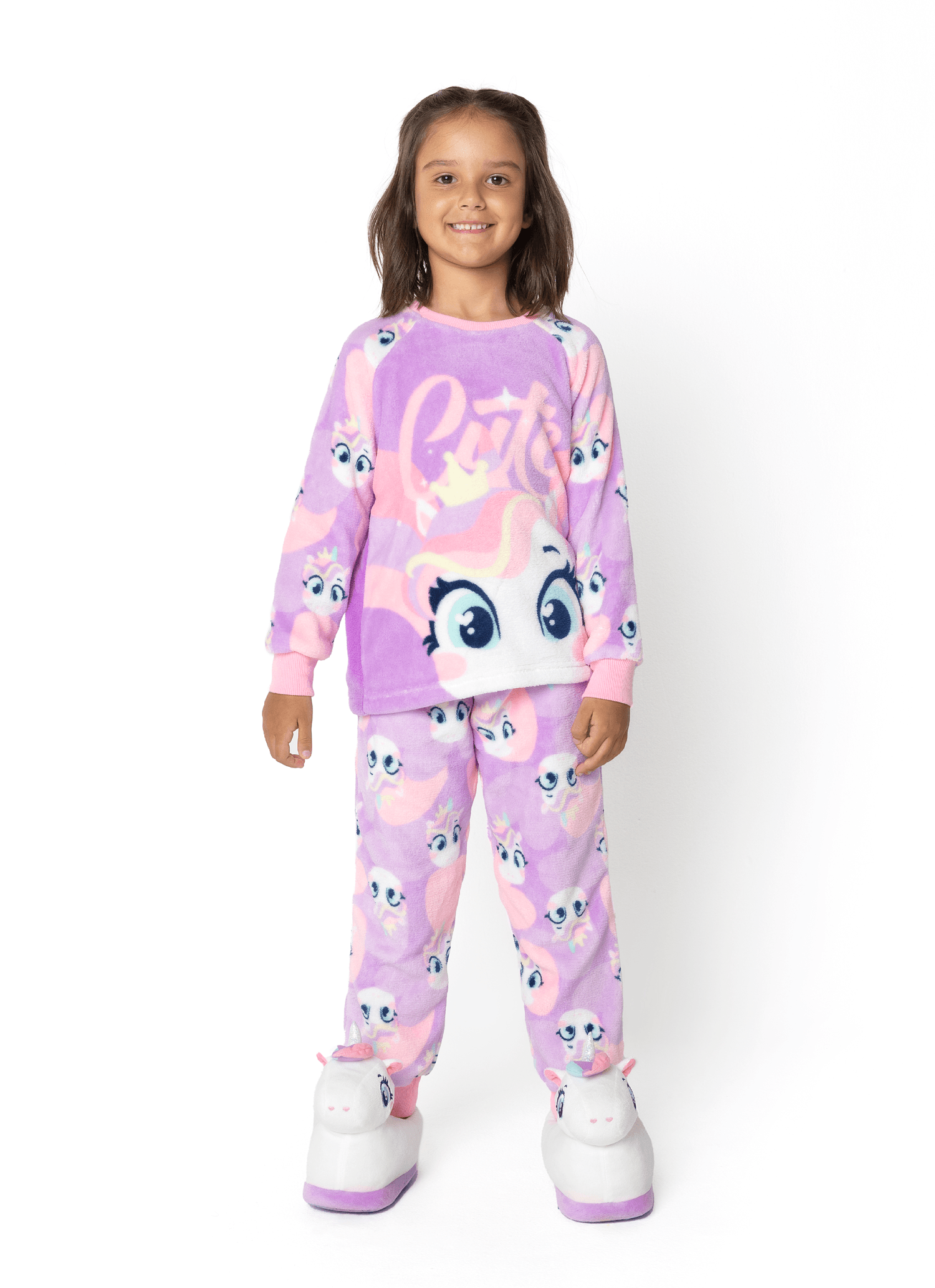 Pijama Manga Longa Soft Menina Unicórnio Diamante