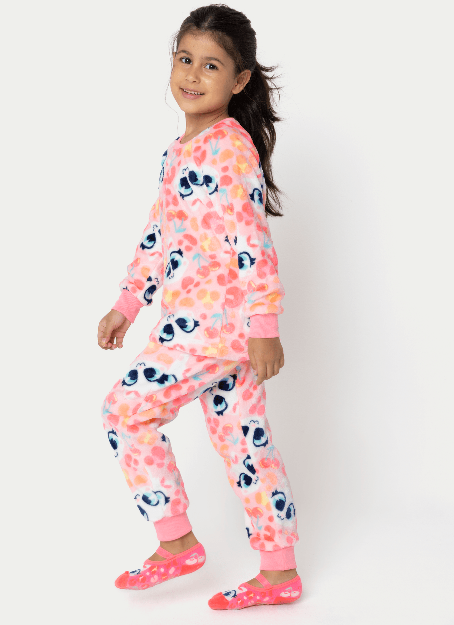 Pijama Manga Longa Soft Menina Gata Cereja
