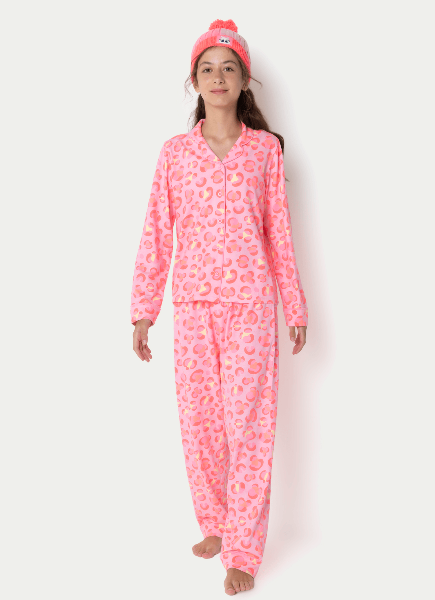 Pijama Manga Longa Viscose Menina Teen Gata Cereja