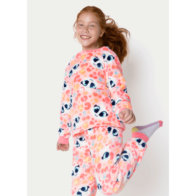 Pijama Manga Longa Soft Menina Teen Gata Cereja