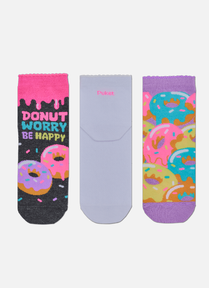 Kit com 3 Meias Cano Micro Feminino Donuts