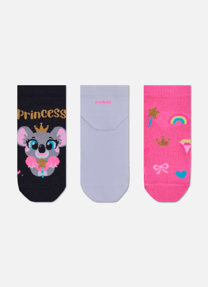 Kit com 3 Meias Cano Micro Menina Coala Princesa