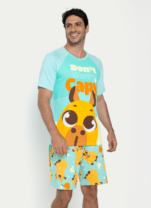 Pijama Manga Curta Viscolycra Masculino Capivara Vibes PP