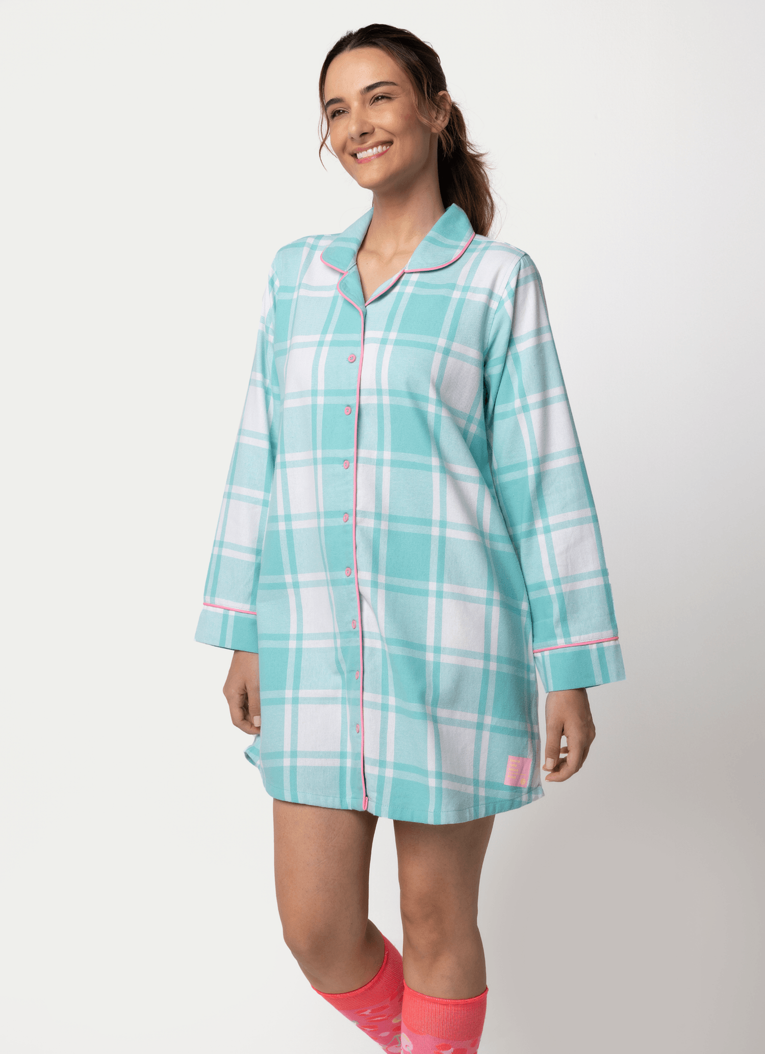 Camisola Manga Longa Algodão Feminino Xadrez