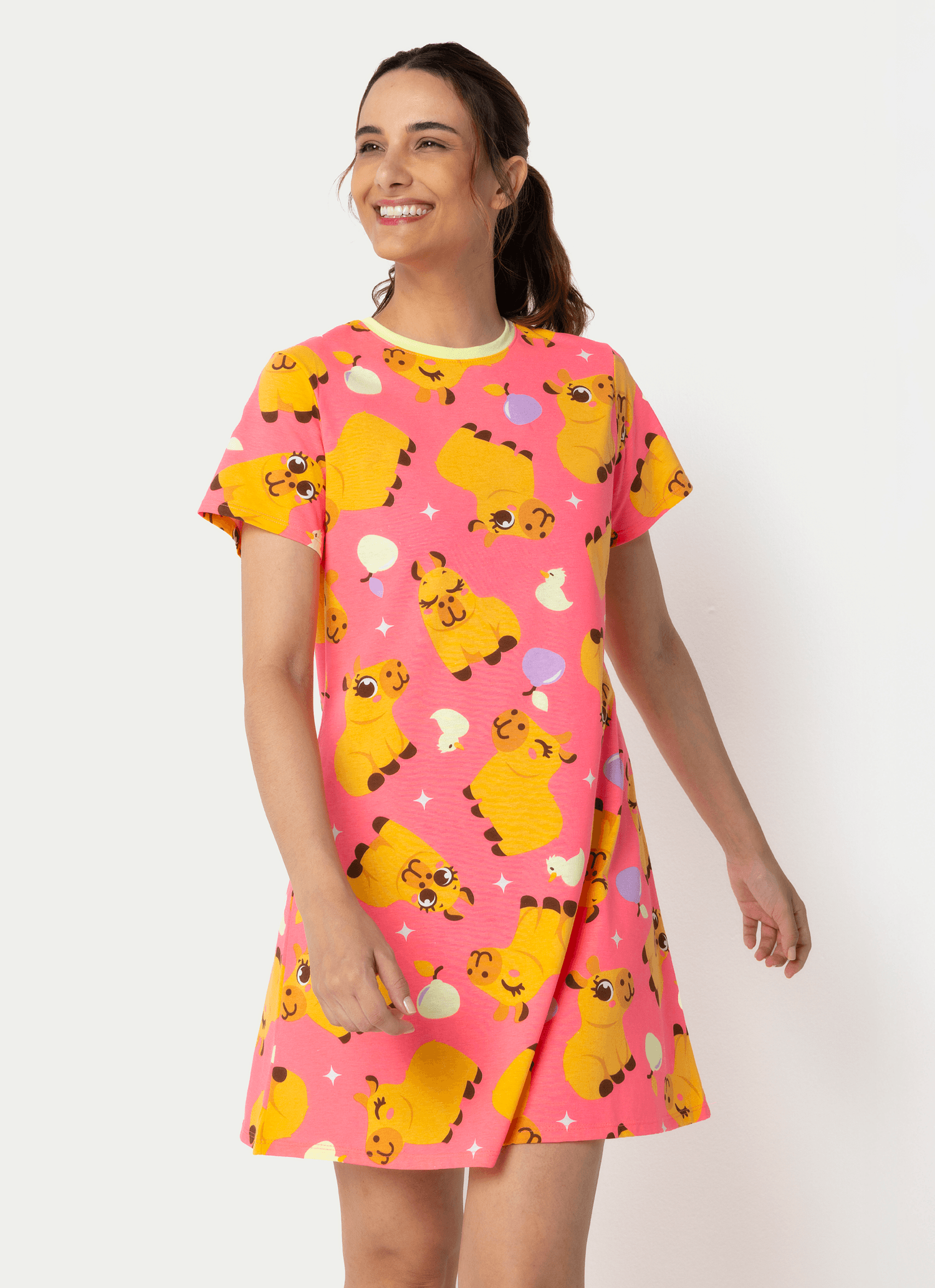 Camisola Manga Curta Algodão Feminina Capivara Vibes