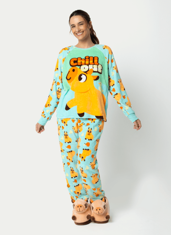 Pijama Manga Longa Soft Unissex Adulto Capivara Vibes P