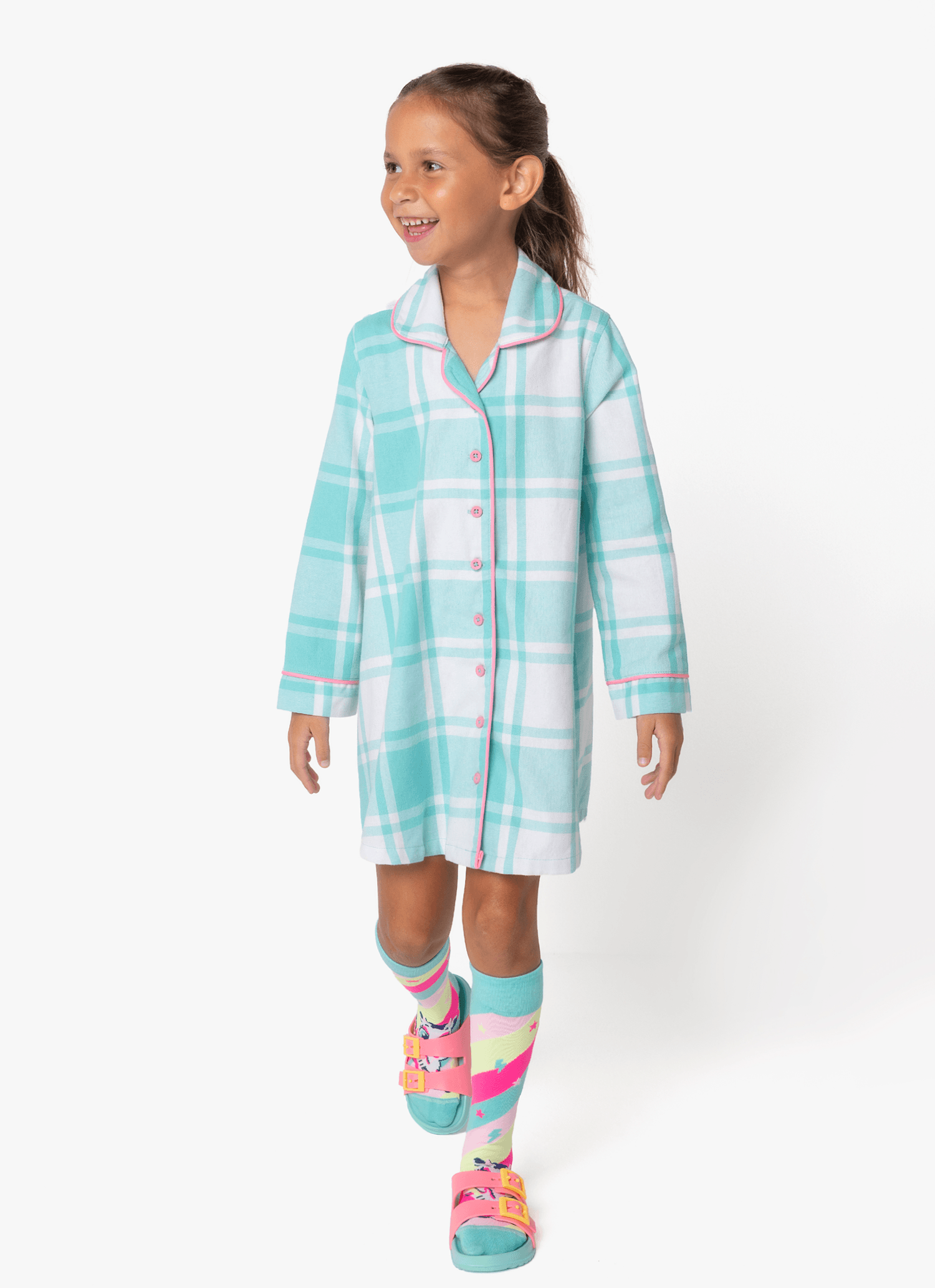 Camisola Manga Longa Algodão Menina Xadrez