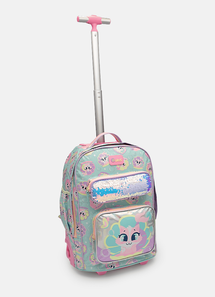 Mochila com Rodinha Grande Paetê Gata Sereia