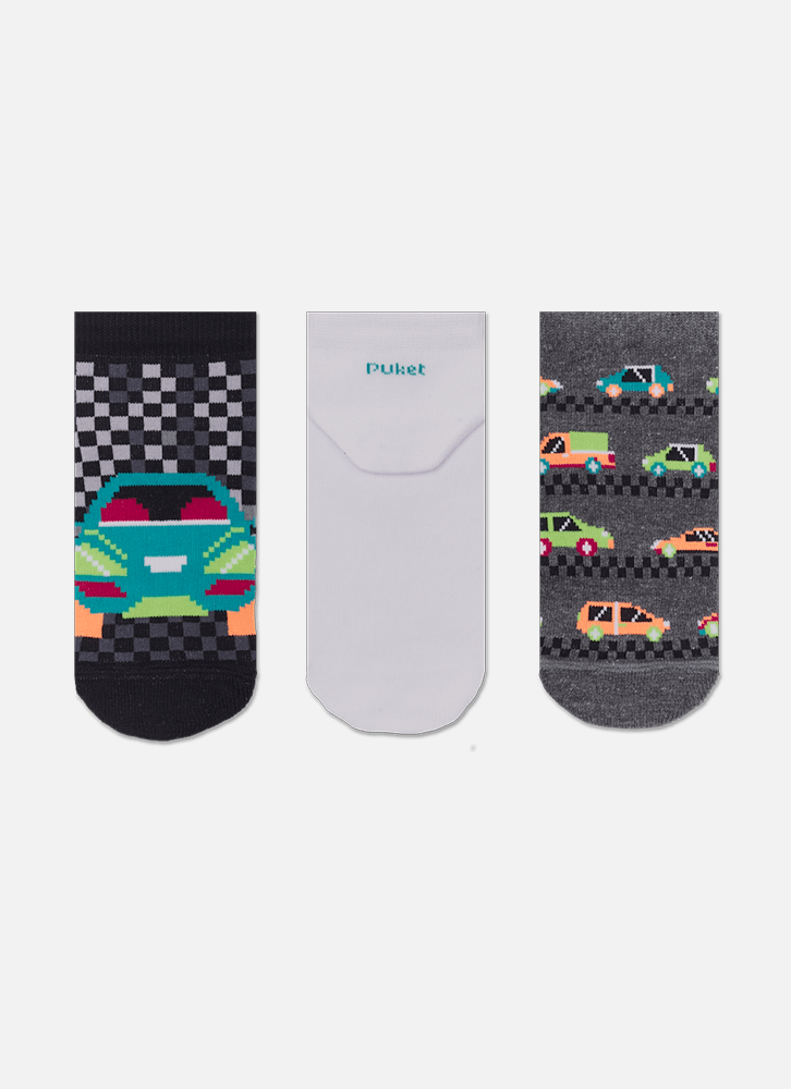 Kit com 3 Meias Cano Curto Menino Carros