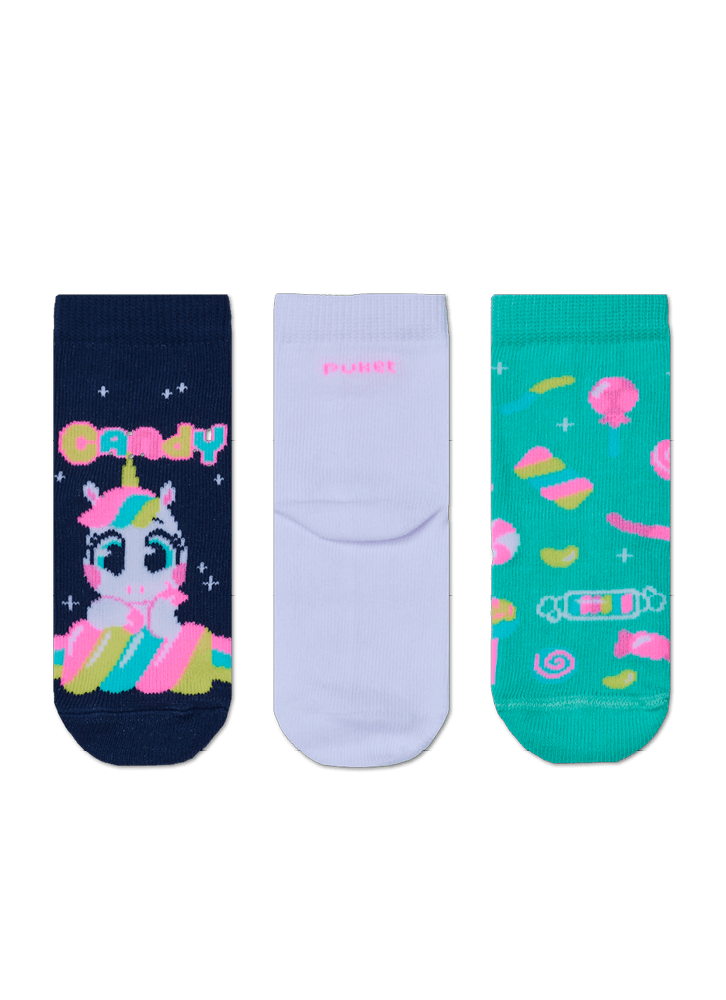 Kit com 3 Meias Soquete Bebê Menina Unicórnio