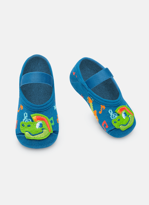 Meia Sapatilha Bebê RN Menino Dino Music 9 A 12 MESES