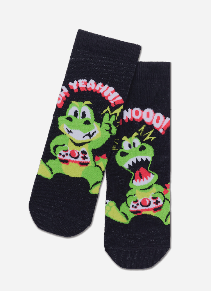 Meia Soquete Menino Dinossauro Gamer