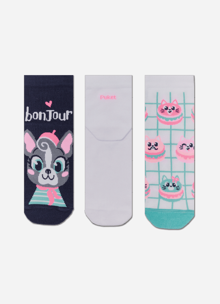 Kit com 3 meias Cano Curto Feminina Cachorro