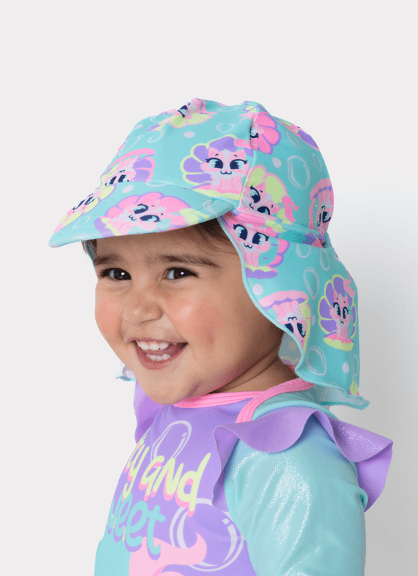 Chapéu Com Proteção Solar Bebê Menina Gata Sereia UN