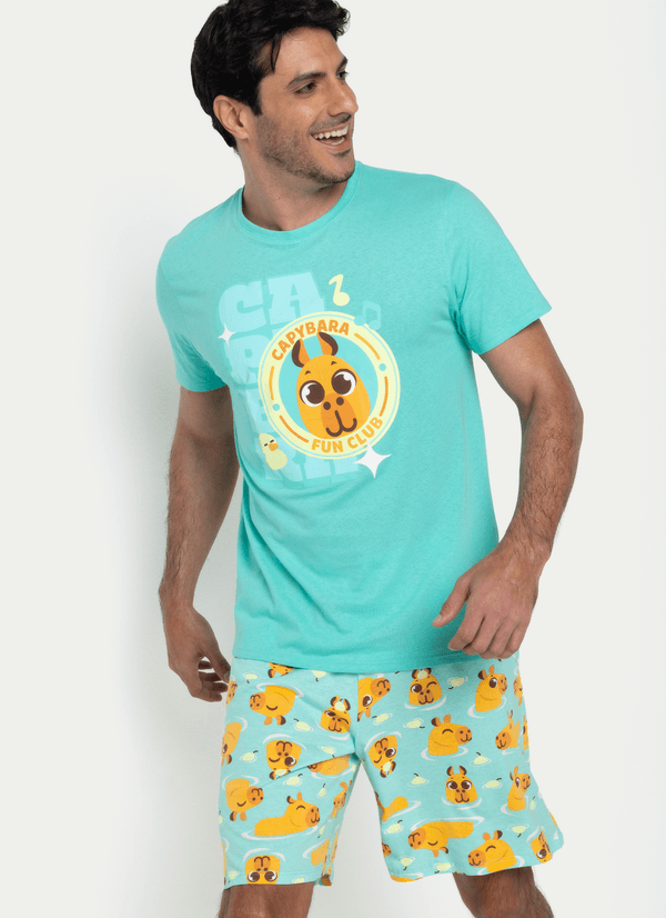 Pijama Manga Curta Algodão Masculino Capy Bora P