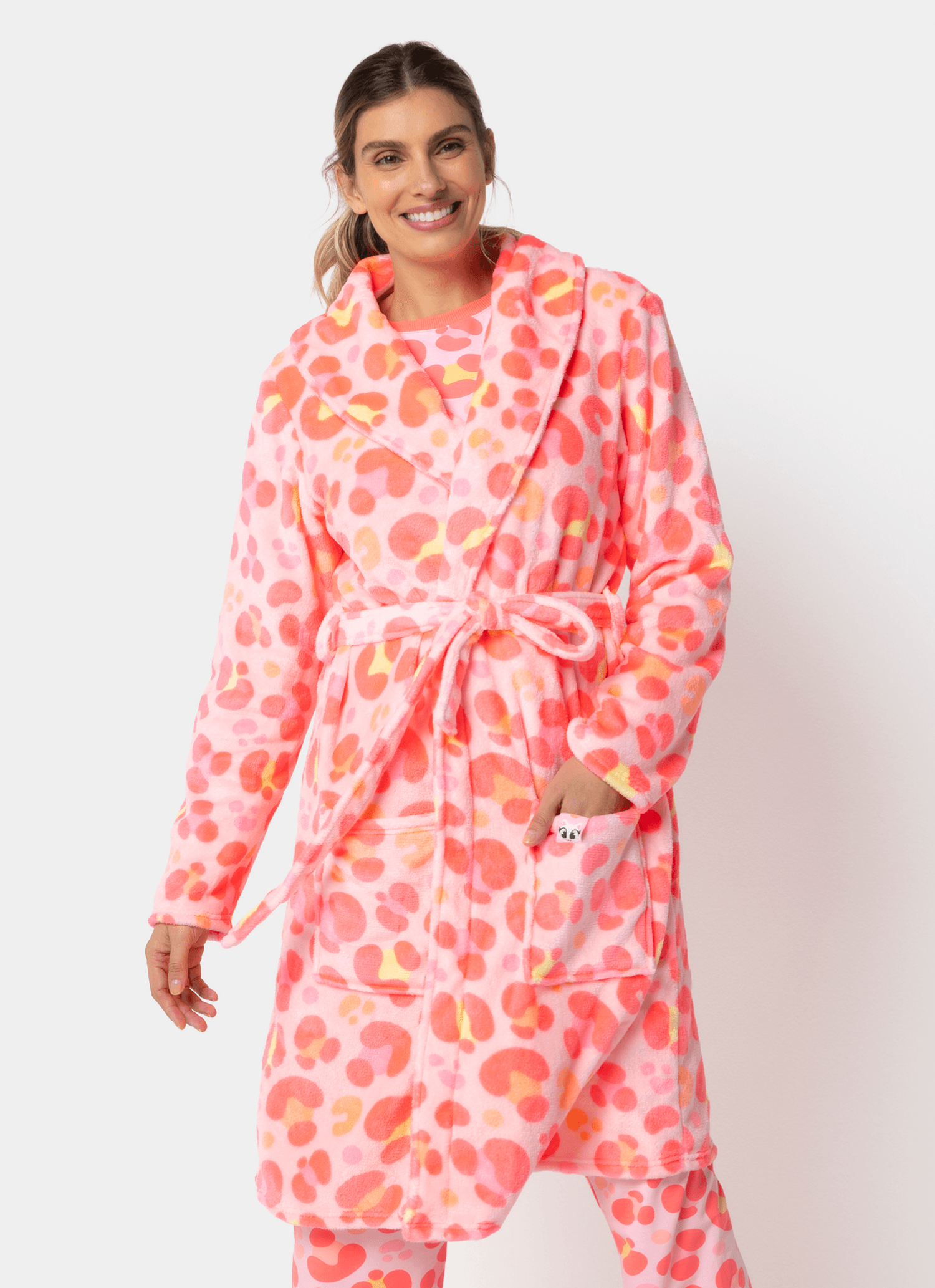Roupão Manga Longa Soft Feminino Gata Cereja