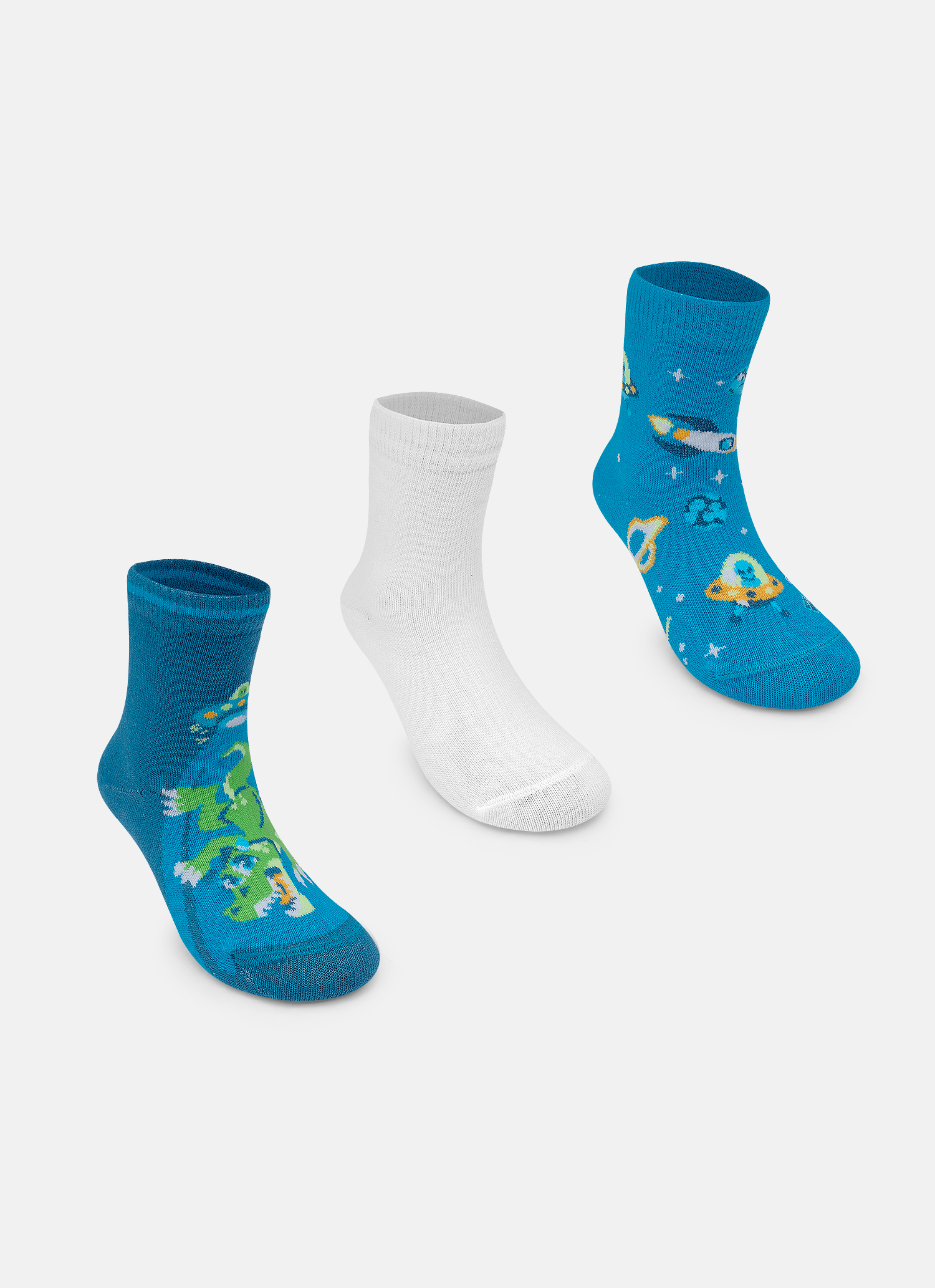Kit com 3 Meias Soquete Menino Teen Dino Astronauta