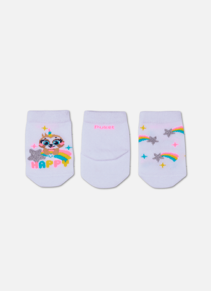 Kit com 3 meias Bebê RN Menina Preguiça