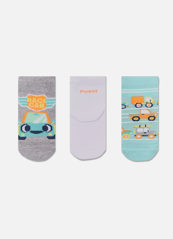 Kit com 3 Meias Soquete Bebê RN Menino Carros