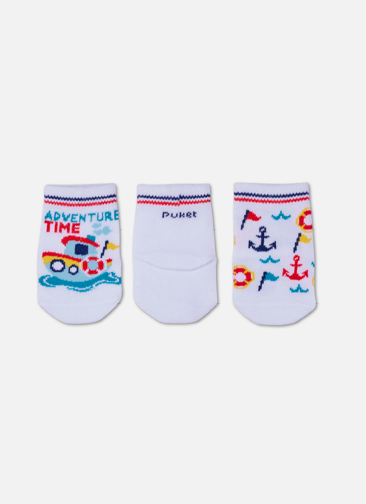 Kit com 3 meias Bebê RN Menino Barcos