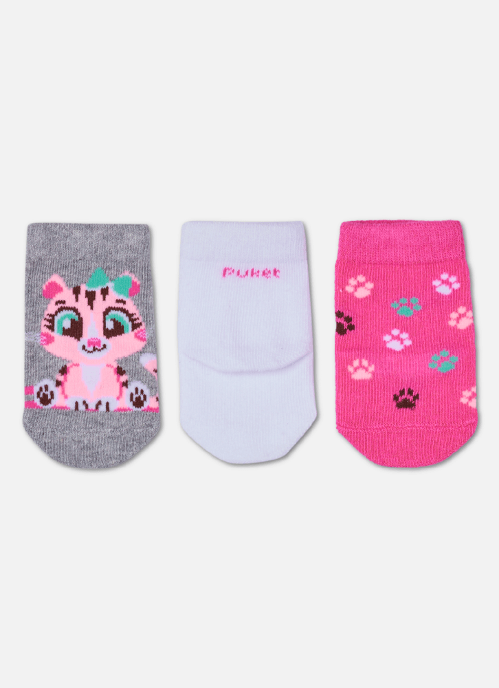 Kit com 3 meias Bebê Menina Onça