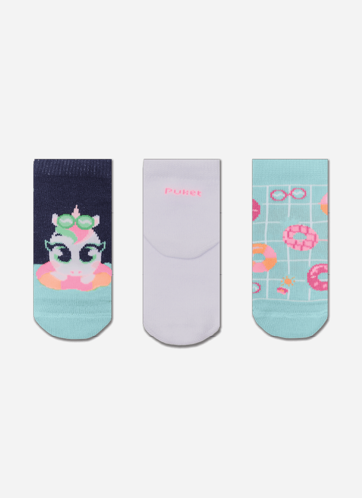 Kit com 3 Meias Soquete Bebê RN Menina Unicórnio Summer