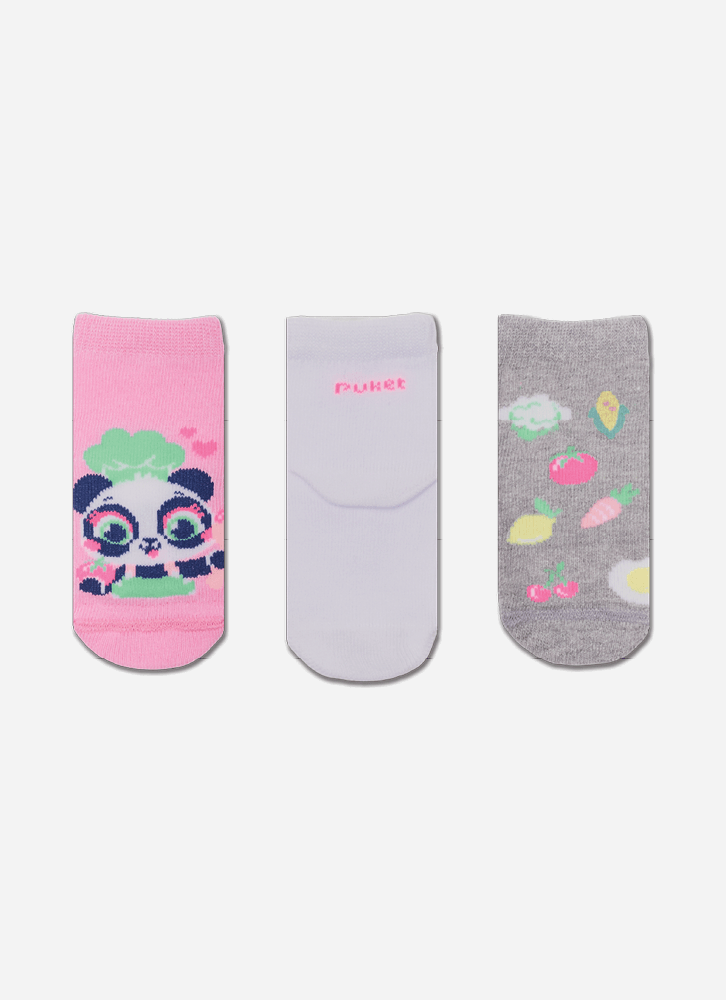 Kit com 3 Meias Soquete Bebê RN Menina Panda Cozinheiro