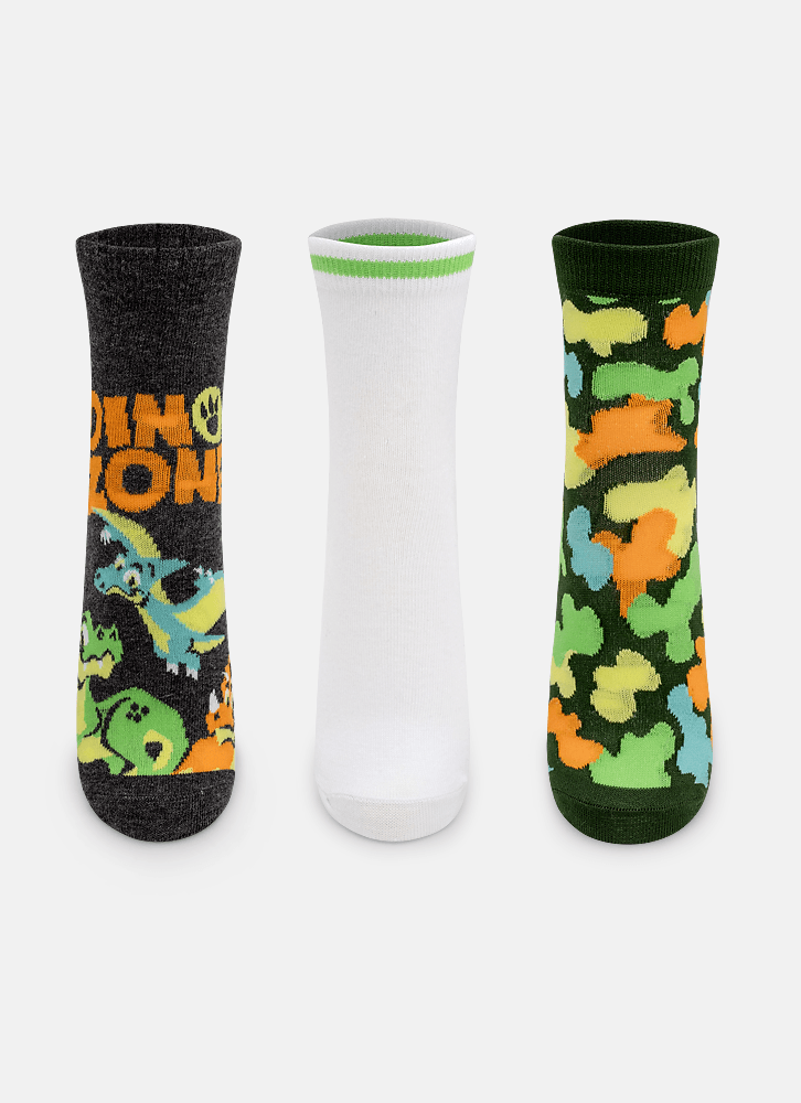Kit com 3 meias Menino Teen Dino Trio