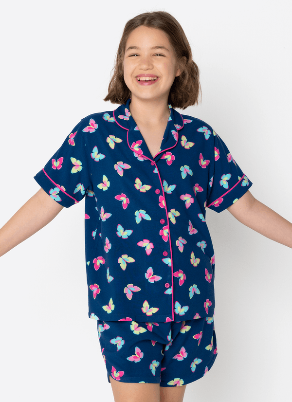Pijama Manga Curta Viscose Menina Teen Borboletas 10