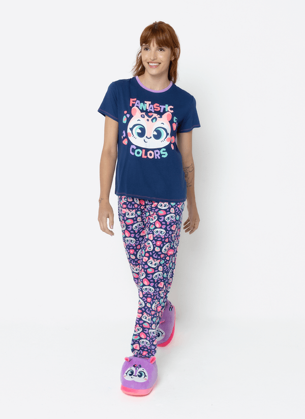 Pijama Manga Curta Viscolycra Feminino Onça GG