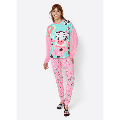 Pijama Manga Longa Viscolycra Feminino Vaca Chocolate