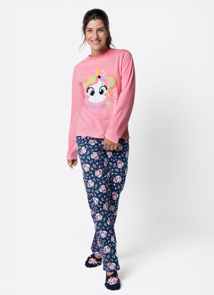 Pijama Manga Longa Feminino Unicórnio Encantado