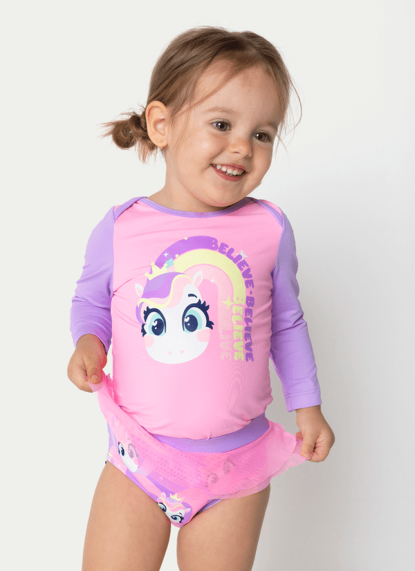 Conjunto Camiseta e Calcinha Bebê Menina Unicórnio Diamante 3 A 6 MESES