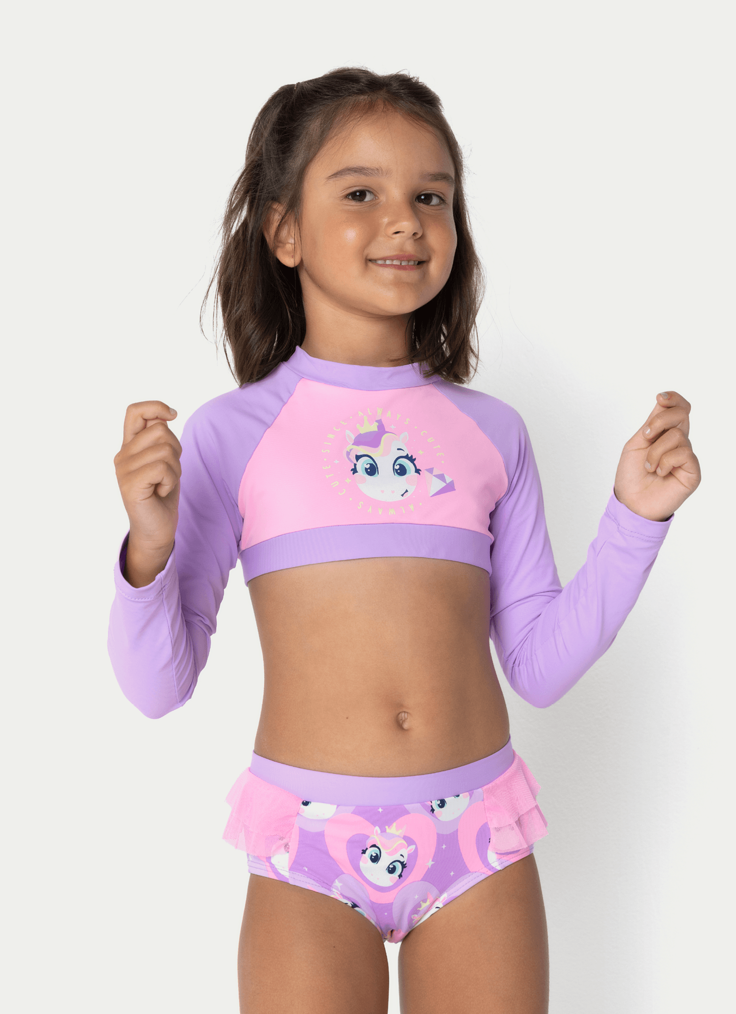 Conjunto Cropped e Calcinha Menina Unicórnio Diamante