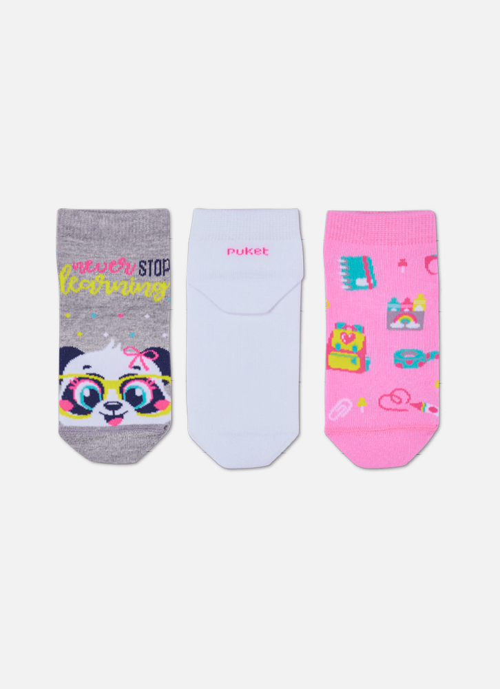 Kit com 3 meias Menina Panda