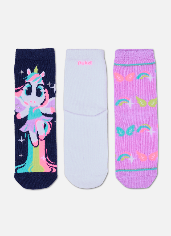 Kit com 3 meias Menina Unicórnio