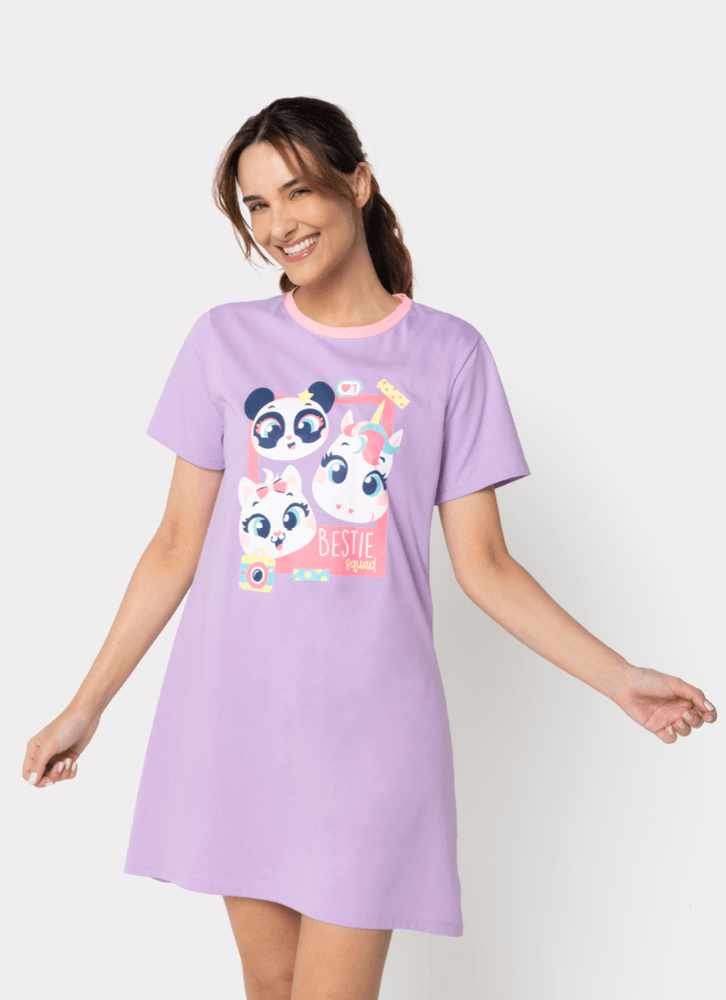 Camisola Manga Curta Algodão Feminino Multibichos Best Friend