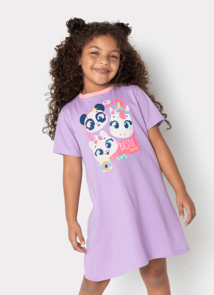 Camisola Manga Curta Algodão Menina Multibichos Best Friend